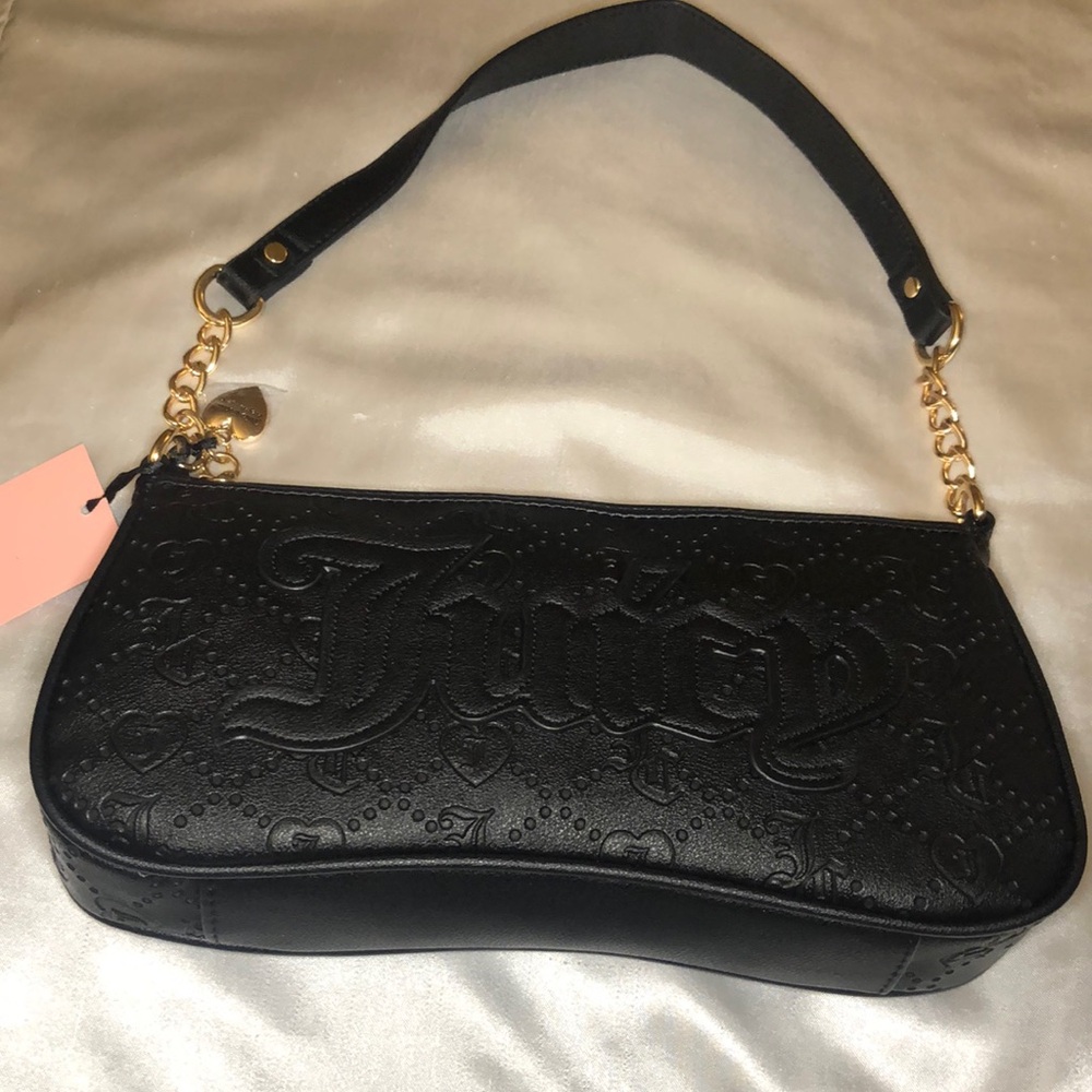 Juicy Couture Liquorice Faux Leather Paparazzi Shoulder Bag Logo Accent NWT